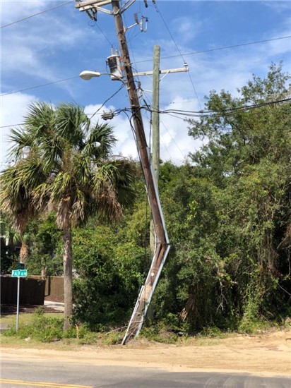 Damaged power pole at 45th Avenue and Palm Boulevard 